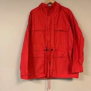 🆕 Red Anorak Jacket Coat Women’s XL Hooded Drawstring Waist Cargo Pocket Winter